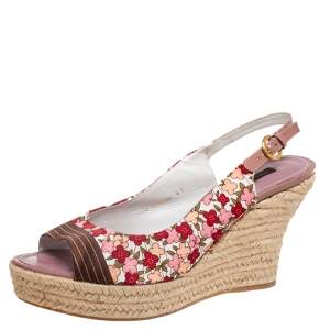 Louis Vuitton Multicolor Floral Printed Silk Olivia Espadrille Wedge Slingback Sandals Size 41