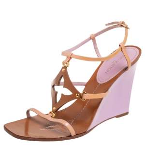 مملوكة مسبقًا صندل لوي فيتون نعل روكي فلور سيور جلد وجلد لامع بني مقاس 41