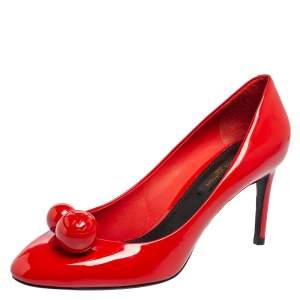 Pre Owned Louis Vuitton Red Patent Leather Ball Pointed Toe Pumps 36