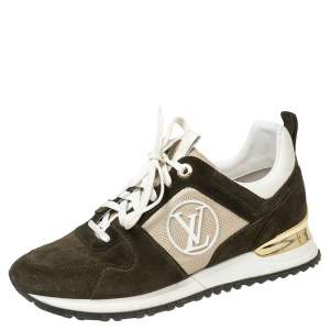 Louis Vuitton Army Green/Beige Suede and Mesh Run Away Sneakers Size 37.5 
