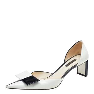 Pre Owned حذاء كعب عالي لوي فيتون دورسيه فيونكة جلد لامع أسود/ أبيض مقاس 38.5