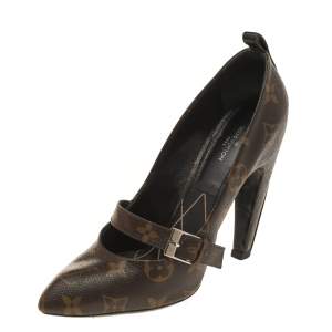 Pre Owned Louis Vuitton Brown Monogram Coated Canvas And Leather Mary Jane Pumps Size 36