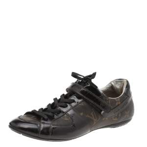 Louis Vuitton Brown  Monogram Canvas and Patent Leather Globe Trotter Low Top Sneakers Size 39