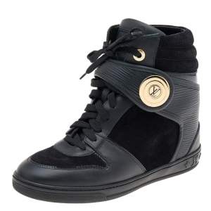 Louis Vuitton Black Epi Leather And Suede Wedge High-Top Sneakers Size 36