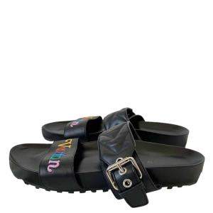 Pre Owned Louis Vuitton Black Leather New Wave Bom Dia Flat Sandals Size EU 40