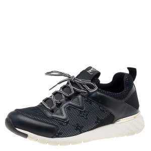 Louis Vuitton Black Monogram Mesh and Leather Low Top Sneakers Size 36.5