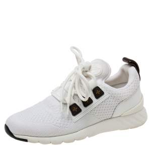 Louis Vuitton White Knit Fabric And Leather Aftergame Lace Up Sneakers Size 36