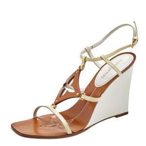 Pre Owned صندل كعب روكي لوي فيتون مونوغرامي كابريسيوس جلد وجلد لامع بيج/ بني مقاس 39.5