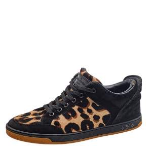 Louis Vuitton Brown/Black Leopard Print Calf Hair And Suede Low Top Sneakers Size 37