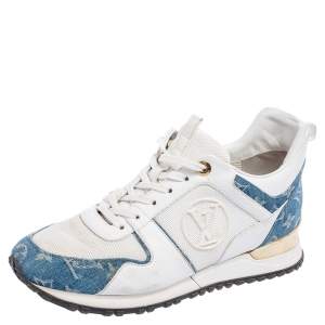 Louis Vuitton White/Blue Leather, Mesh and Monogram Denim Run Away Sneakers Size 39 