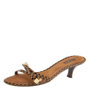 Louis Vuitton Brown Damier Ebene Patent Mule Slide Sandals Size 39.5