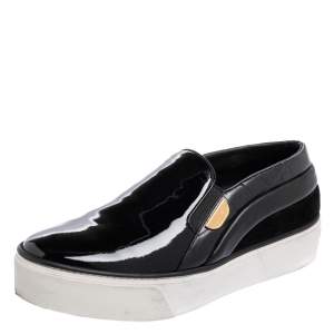 Louis Vuitton Black Suede, Patent and Leather Slip On Platform Sneakers Size 39.5