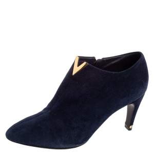 Louis Vuitton Navy Blue Suede V Bahiana Booties Size 38