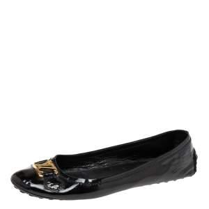 Pre Owned Louis Vuitton Black Patent Leather Logo Ballet Flats Size 37
