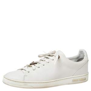 Louis Vuitton White Leather Logo Embellished Frontrow Low-Top Sneakers Size 38.5