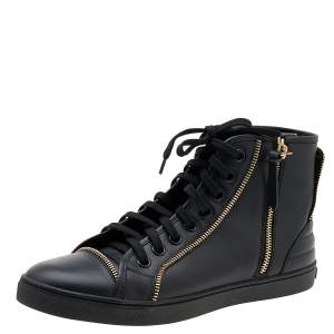 Louis Vuitton Black Leather Zip Detail High Top Zip Sneakers Size 39.5