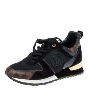 Louis Vuitton Black/Brown Suede And Damier Ebene Canvas Run Away Sneakers Size 39.5