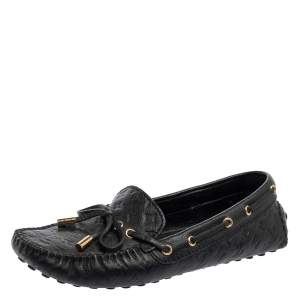 Pre Owned Louis Vuitton Black Monogram Leather Gloria Loafers Size 37