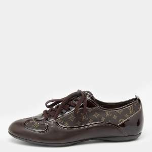 Louis Vuitton Brown Leather and Mini Lin Canvas Low Top Sneakers Size 38