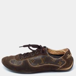 Louis Vuitton Brown Suede and Monogram Coated Canvas Energie Low-Top Sneakers Size 39.5