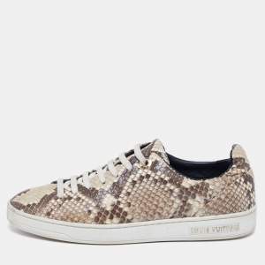 Louis Vuitton Brown/Beige Python Leather Front Row Low-Top Sneakers Size 36