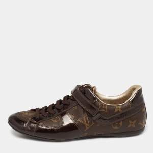 Louis Vuitton Monogram Canvas And Patent Leather Globe Trotter Low Top Sneakers Size 37