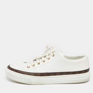 Louis Vuitton White/Brown Monogram Canvas And Leather Lace Up Sneakers Size 39