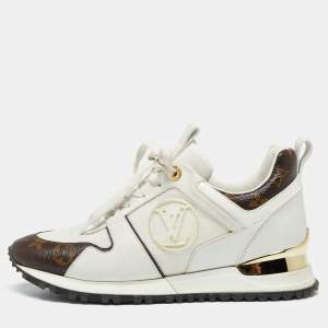Louis Vuitton White/Brown Leather And Monogram Canvas Run Away Sneakers Size 37