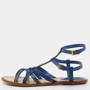 Pre Owned Louis Vuitton Blue Python Flat Strappy Sandals Size 39.5