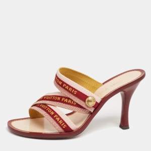 Pre Owned Louis Vuitton Burgundy/Pink Canvas Logo Strappy Slide Sandals Size 38