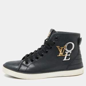 Louis Vuitton Dark Grey Nubuck Leather Punchy Love Patch High Top Sneakers Size 36.5