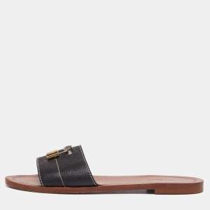 مملوكة مسبقًا صندل فلات لوي فيتون لوك إيت جلد أسود مقاس 37