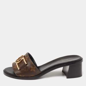 Pre Owned Louis Vuitton  Brown Monogram Canvas Lock It  Sandals Size 36