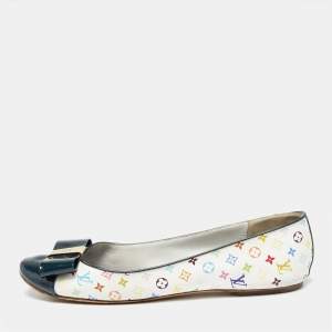 حذاء باليرينا فلات لوي فيتون كانفاس أبيض مونوغرامي متعدد الألوان مقاس 39