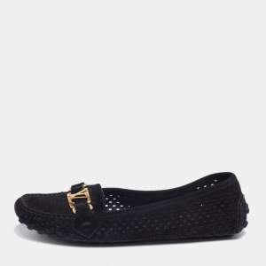 Pre Owned Louis Vuitton Black Perforated Suede Oxford Loafers Size 37.5