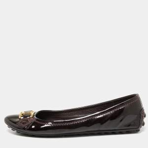 Pre Owned Louis Vuitton Dark Burgundy Patent Leather Oxford Ballet Flats Size 36