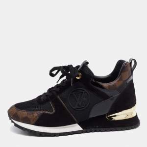 Louis Vuitton Black/Brown Suede And Damier Ebene Canvas Run Away Sneakers Size 38