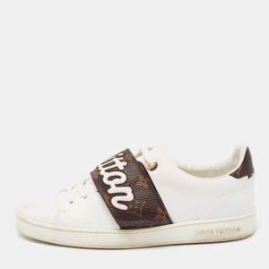Louis Vuitton White Leather And Monogram Canvas  Frontrow Low Top Sneakers Size 38