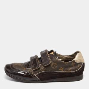 Louis Vuitton Brown Monogram Canvas And Patent Leather Speeding Velcro Sneakers Size 39