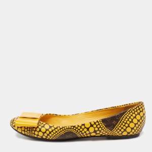 Pre Owned Louis Vuitton x Yayoi Kusama Limited Edition Yellow Polka Dot Monogam Canvas Bow Ballet Flats Size 40.5