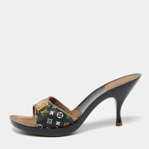 مملوكة مسبقًا Louis Vuitton Black Multicolore Monogram Coated Canvas Platform Slide Sandals Size 40.5