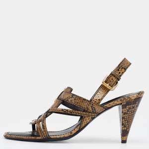Louis Vuitton Brown Waxed Python Slingback Sandals Size 37.5