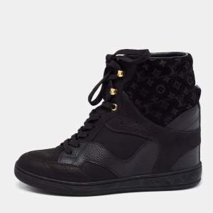 Louis Vuitton Black Monogram Empreinte Leather And Suede High Top Sneakers Size 36