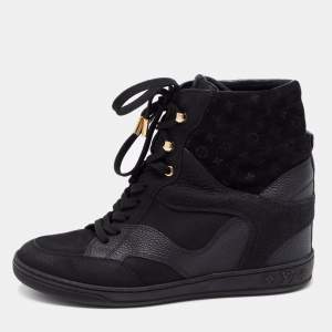 Louis Vuitton Black Monogram Empreinte Suede and Leather High-Top Sneakers Size 37.5