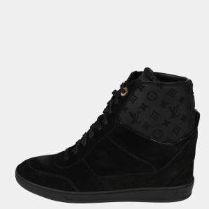 Pre Owned Louis Vuitton Black Suede Monogram Platform Sneaker EU 39.5