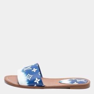 Pre Owned Louis Vuitton Navy Blue Monogram Canvas Lock-it-Slides  Sandals Size 40