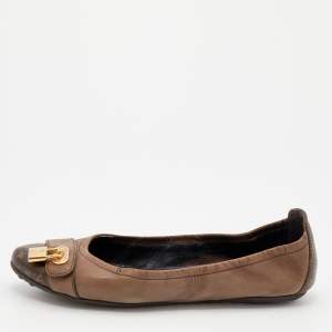 Pre Owned Louis Vuitton Brown Monogram Canvas And Leather Ballet Flats Size 38