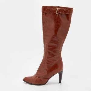 مملوكة مسبقًا Louis Vuitton Brown Leather Buckle Calf Length Boots Size 40
