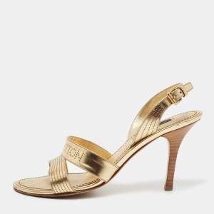 Louis Vuitton Metallic Gold Leather Ankle Strap Sandals Size 36