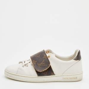 Louis Vuitton White/Brown Leather And Monogram Canvas Frontrow Sneakers Size 37.5